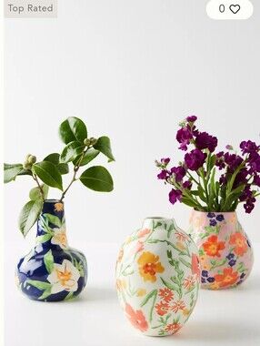 Anthropologie Leah Goren floral ceramic vase Blue